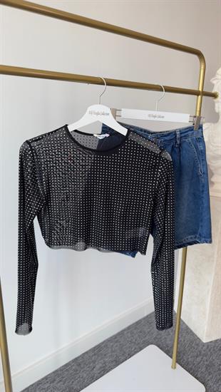 Mari Taşlı Siyah Bluz 