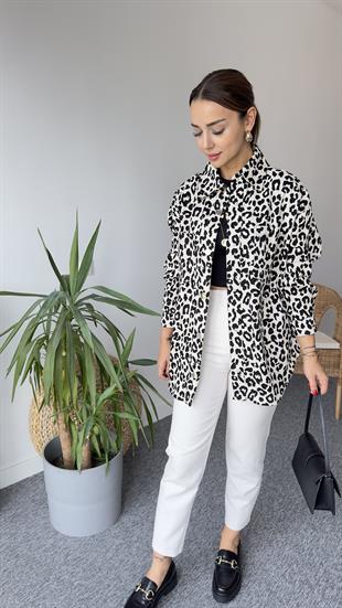 Keny Leopar Desen Gabardin Ceket