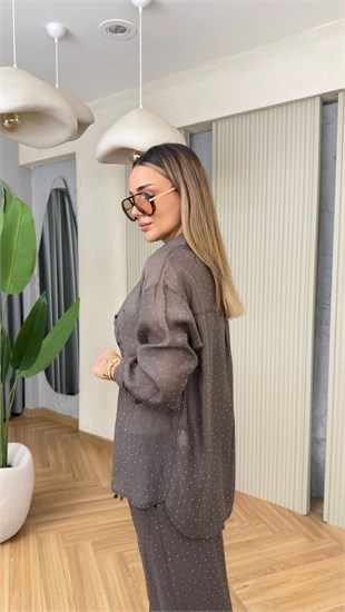 Polie Taş Detaylı Gömlek Pantolon Takım