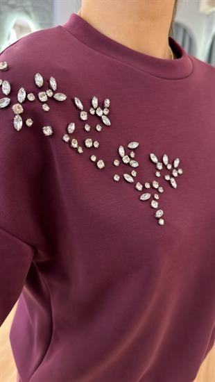 Bordo Rebore Taş Detaylı Modal Takım