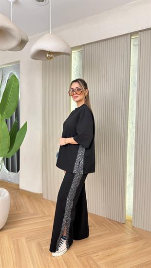 Siyah Kot Payet Garnili Eşofman Takımı (ÖN SİPARİŞ ÜRÜNÜ)