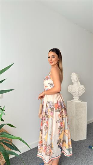 Elowen Marka Model Baskılı Keten Elbise 