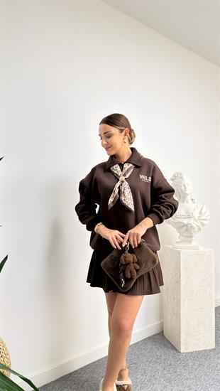Rika Polo Yaka Fular Detaylı Kahve Sweat