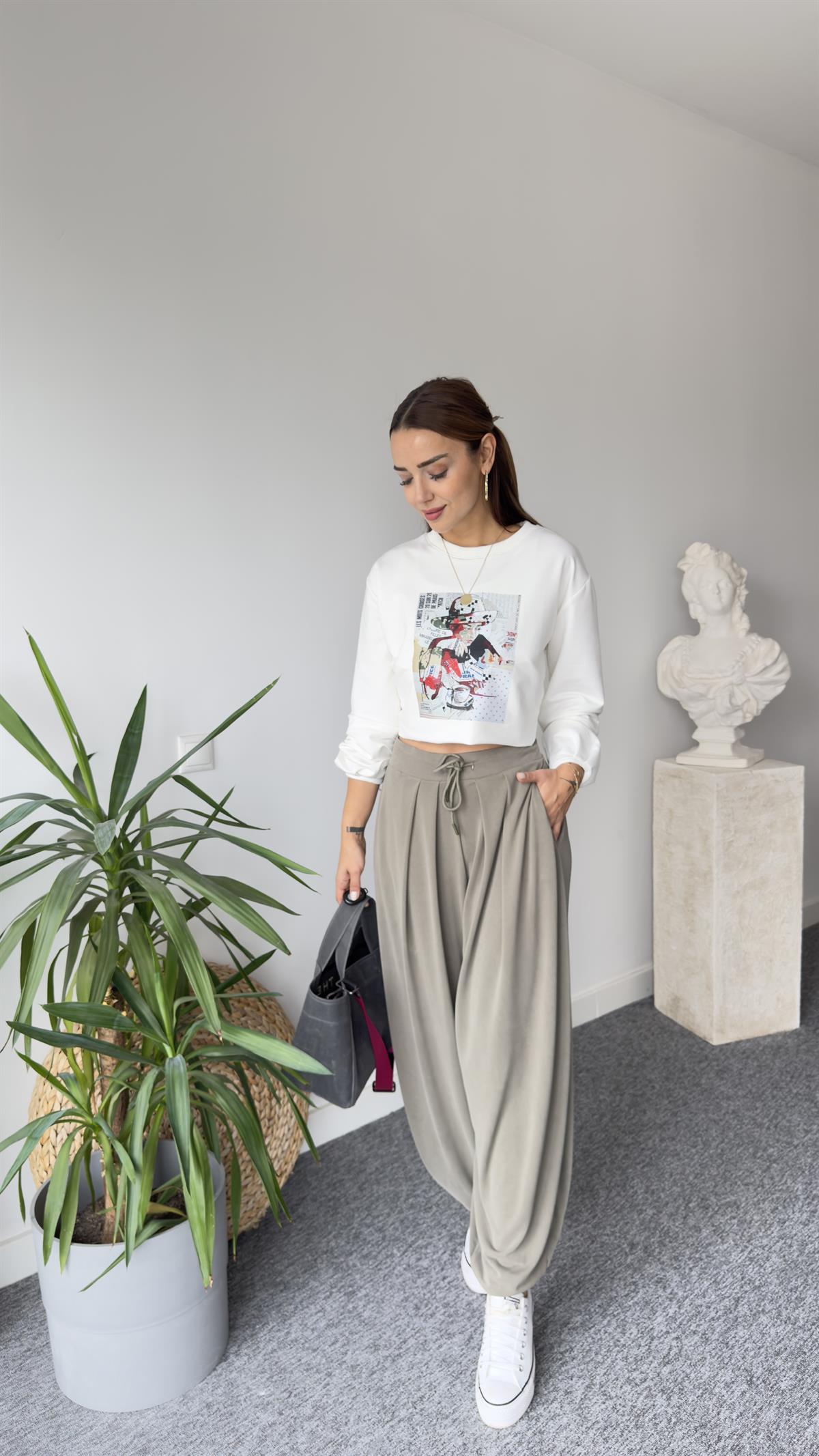 Zerin Kız Baskı Beyaz Sweatshirt