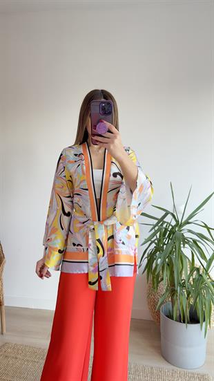 Muyika Renkli Saten Kimono Ceket