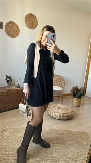 Fitilli Siyah Tunik Elbise