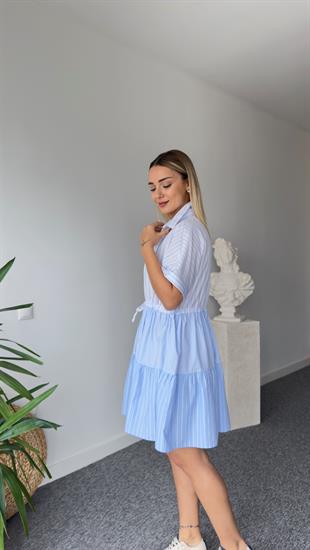 Glio Bel Büzgülü Çizgili Poplin Elbise 