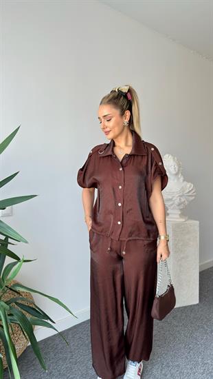 Kahve Jeroy Kısa Kol Tasarım Takım