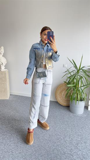 Zra Model Gold Metalik Detay Jean Ceket