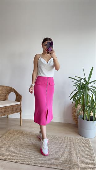 Milva Zra Model Fermuar Detay Pembe Etek