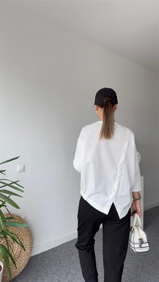 Sırt Çapraz Düğmeli Beyaz Bluz