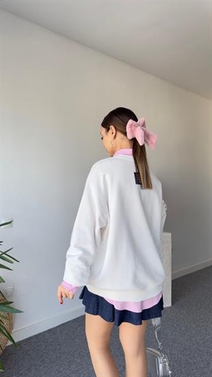 Pembe Superwet Baskı Sweatshirt