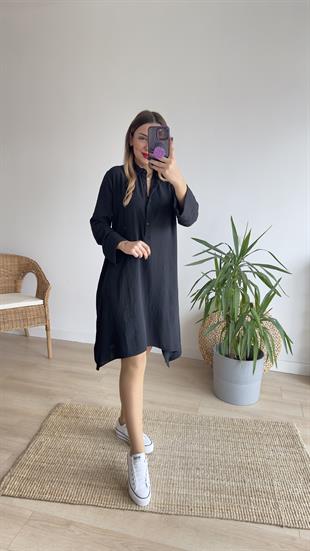 Gömlek Yaka Siyah Tunik Elbise 