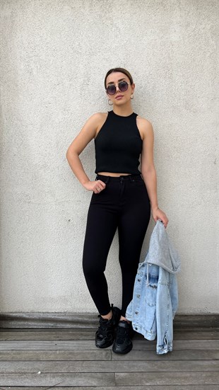 Likralı Toparlayan Siyah Skinny Jean