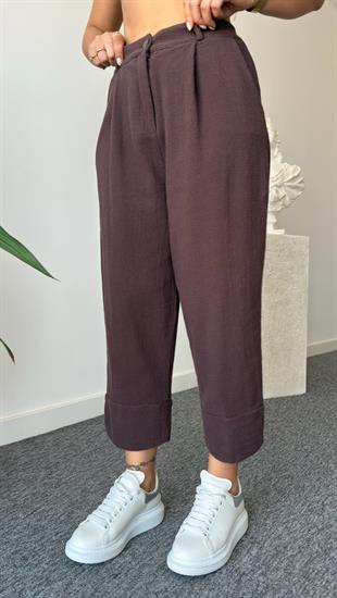 Kahve Weren Yelekli Keten Takım 