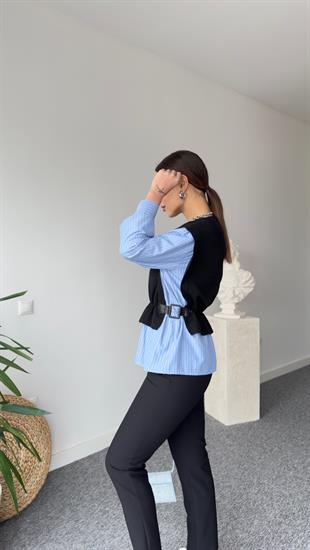 Riva Aksesuarlı Poplin Detay Siyah Triko