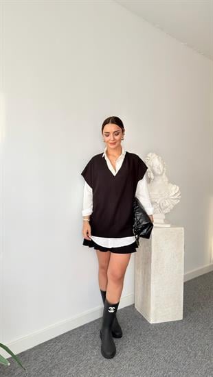 Ön Arka V Salaş Siyah Süveter