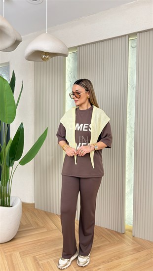 Kahve Mendila Tws Model Şal Detaylı Takım