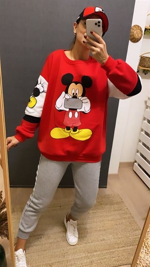 Fotoğraf Çeken Kırmızı Mickey Sweat