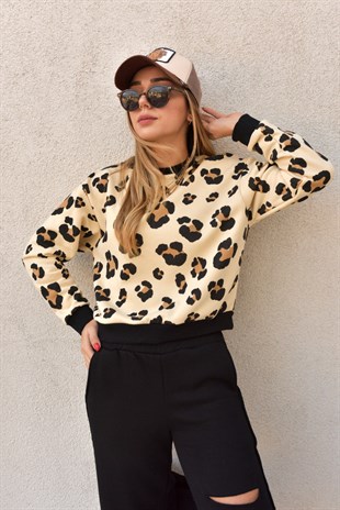 Leopar Desen Bej Sweat
