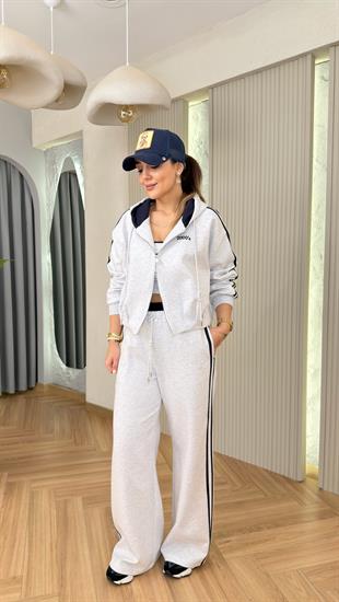 2000 Nakış Yazılı Pileli Fermuarlı Sweatshirt