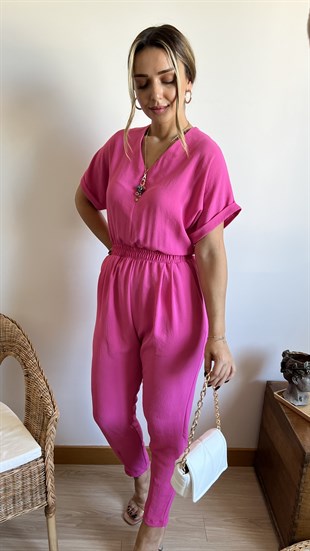 Beli Lastikli Pembe V Yaka Tulum