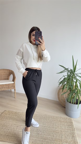 Tws Model Paça Fermuarlı Siyah Pantolon
