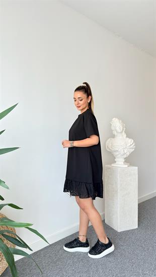 Altı Güpürlü Siyah Basic Elbise 