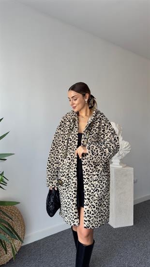 Paulo Arma Gold Detaylı Peluş Leopar Kaban
