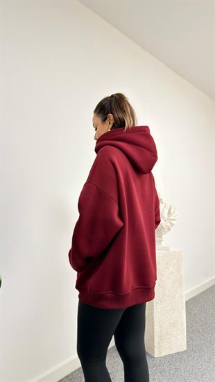 Bordo Kolu Etiket Detaylı Sweatshirt