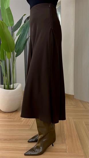 Kahve Moche Asimetrik Saten Etek