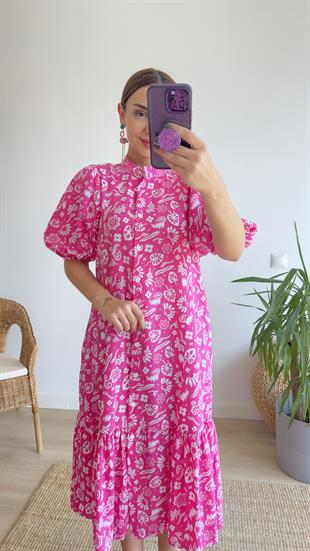 Levon Desenli Pembe Poplin Elbise 
