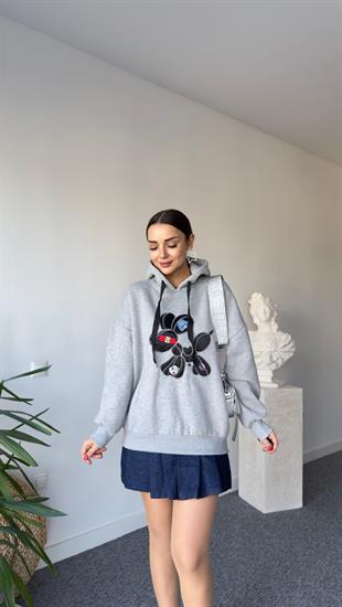 Tws Model Önü İşlemeli Şardonlu Gri Sweat