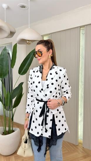 Puantiyeli Dantel Detaylı Marka Model Blazer Ceket
