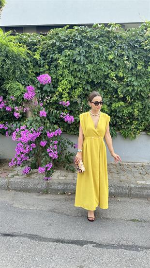 Orijinal Model Düğme Detaylı Uzun Elbise 