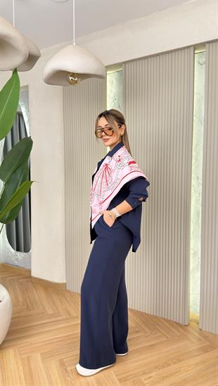 Lacivert Niami Fular Detaylı Tensel Takım