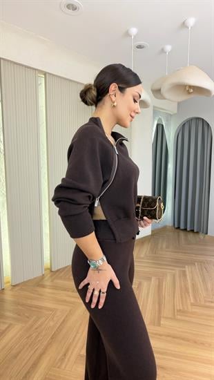 Kahve Delma Premium Fermuar Detaylı Takım