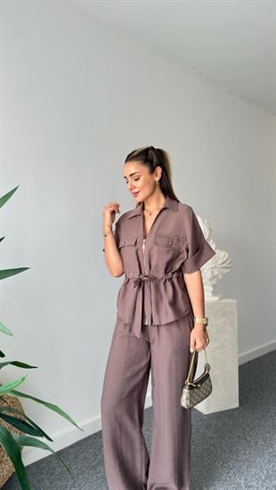 Kahve Resa Gold Fermuarlı Tensel Takım