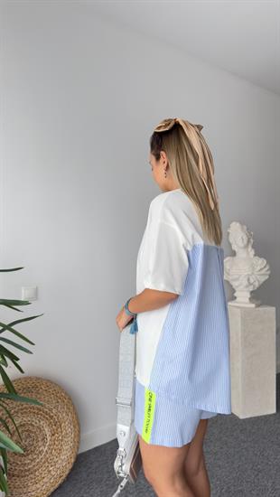 Önü Neon Yazılı Poplin Detay Tshirt