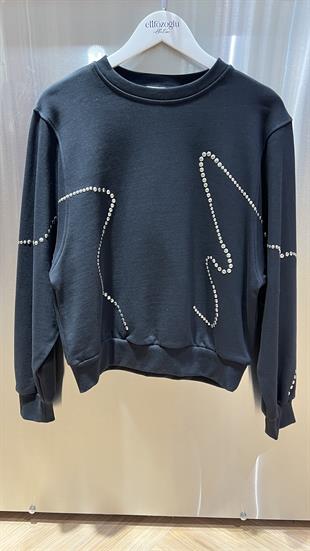 Zımba Baskılı Siyah Sweatshirt