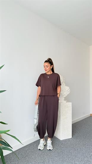 Premium Modal Kahve Şalvar Pantolon Takım