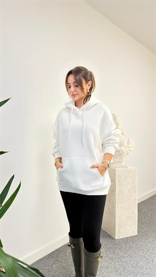 Beyaz Sırtı Mickey Aksesuarlı Kapüşonlu Sweatshirt