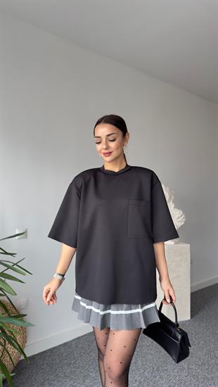 Sırt Fermuarlı Zra Model Vatkalı Siyah Bluz