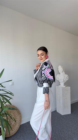 Tori Sırtı Püsküllü Tasarım Zebra Desen Ceket