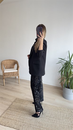 Siyah Tek Düğme Blazer Ceket 