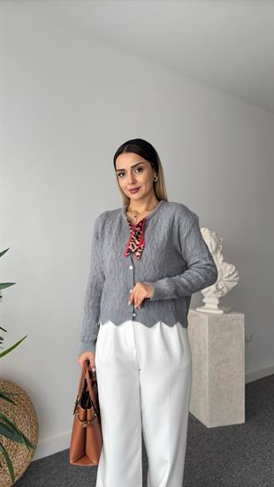 Aldo Yaka Leopar Fular Detaylı Gri Hırka