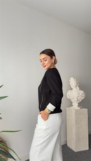 Taniya Fermuar Detaylı Siyah Modal Sweat