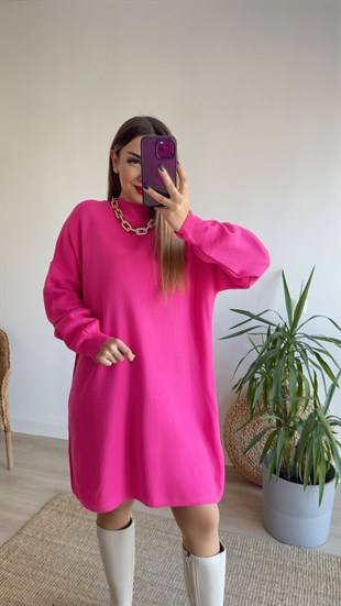 Pembe Dik Yaka Triko Elbise 