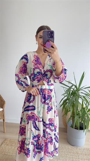 Nota Zra Model Desenli Poplin Elbise