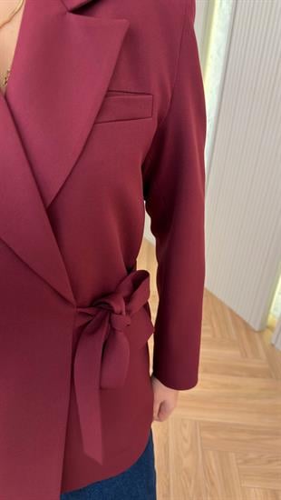 Bordo Loney Marka Muadili Bağlama Detaylı Blazer